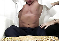 Hunky tattooed  dude enjoys toe sucking from his bearded buddy