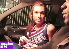 Cheerleader shemale jerking during the time that fucked into ass