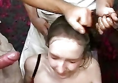 Extreme group sex for a nerdy babe pleasing dirty men