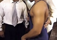 Handsome interracial studs make each other moan in the kitchen