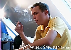 Cute Adam oozed cum while smoking after his jerking session