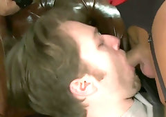 Shemale banker rides client in cowgirl