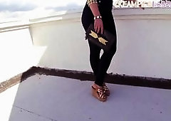 Busty milf shows off tits before getting fucked and creampied by lucky guy