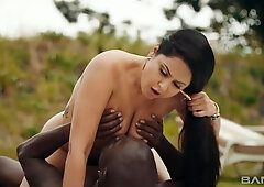 Mariskax rides a big black cock poolside