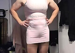Crossdresser skirt bulge in pink