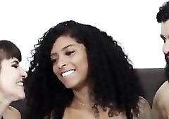 Flawless youthful ebony woman banging her alluring little booty with a pair.