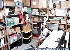 Skinny teenage brunette hair delinquent gets cunt drilled by mall cop