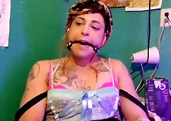 Strapped and Ball-Gagged Trans Female