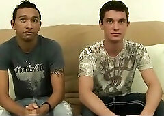 Amazing and aroused heterosexual men on couch