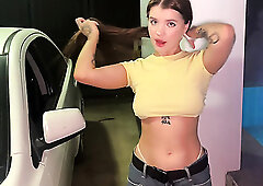 Tight Russian cougar provoked car owner to hump her on car bonnet