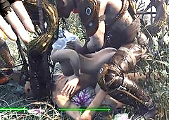 Threesome action with the bride who cheats in the Fallout game