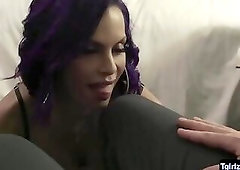 Busty latina shemale Foxxy bigass gets plowed in many angles