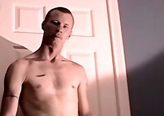Skinny inexperienced young guy strokes himself on camera until he cums