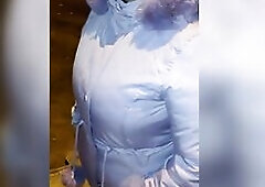 LARGE BUTT OLDER WOMAN IN THREAD ON THE STREET WITH WATCH-THROUGHOUT LEGGINGS