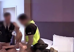 Threeway Brit dicksucks n cockrides cops POV