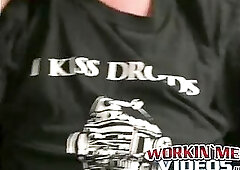 Mature hairy hunk pulls on his throbbing boner and loves it