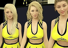 Playful big-titted mom character in a visual novel