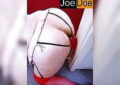 Crossdresser backs up their booty on a mounted sex tool