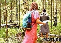 Redhead granny gets a wild ride with a young man in sauna