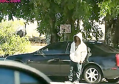 Black bottom seduced and smashed in ass outdoor by white gay