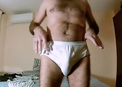 Earl Smile in panties showing off his hairy mature body in homemade gay content