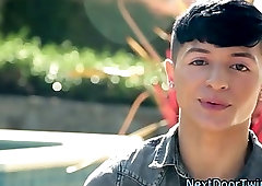 Twink rides dildo solo