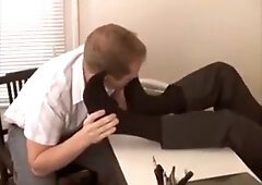 Lecherous boss wanna the guy to play with his feet