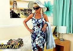 Beautiful British Granny Elaine Loves Being In The Spotlight! Watch this sexy blonde granny Elaine give a strip tease and play with her mature pussy o