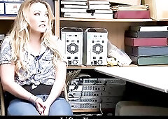 Spoiled golden-haired was caught shoplifting, so this babe decided to have sex with a security stud