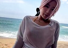 Asian Siren on the Shore Sand Waves Pleasure
