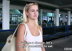 Chubby teen all smiles after seeing cock