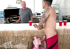 Harley Jade sucking cock and her grandpa does not notice it