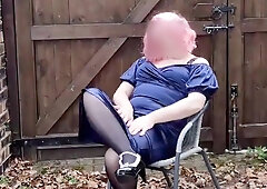 Splendid Bootylicious crossdresser in glorious blue satin ball gown