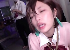 Hot Asian gives blowjob in group sex orgy