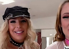 TS Chanel Santini let Zoe Sparx rides her hard shecock