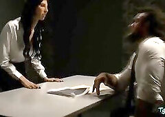 Horny shemale babe Ava Holt is with an agent inside the glass room, after few minutes the trans