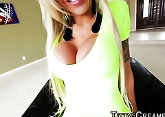 Bimbo MILF Nina Elle stroking my dick with her massive tits.