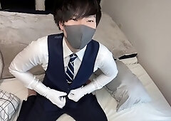 Cute Asian boy appraiser experiences nipple ecstasy in cosplay for a dry orgasm ♡