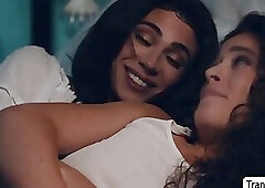 Curly teen lets her TS stepmommy lick and fuck her pussy