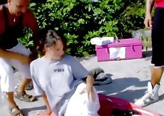 This week in the LooseTour it's a sultry amateur angels that going to elect the looser ! That babe's Nathalie, got large naturel tits, large