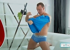 Muscular blonde guy Bradley P pleasures himself with deep anal fingering!