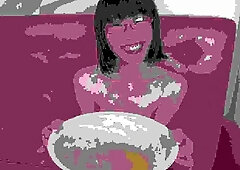 Close up with japanese maid tongue kissing