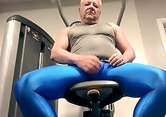 Electric blue stockings at the gym in the locker room