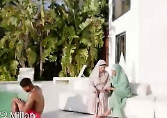 3 beauties wearing hijabs get lascivious on by the pool