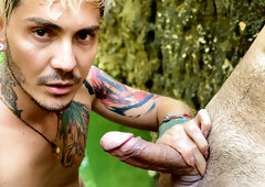 Outdoor boys pose hot by the river when they fuck