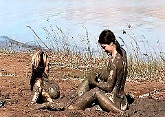 Cute brunette teen masturbates outdoors