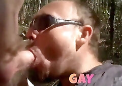 Mate fellating me in the forest and I shoot on his face