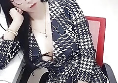 Asian shemale teases with her slim body and hard cock