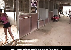 Black Lesbian Babes Screw on a Farm