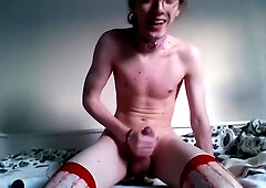 Collared Femboy Rails Monster Fuck Stick Sausage in Fishnets Until Jizzing